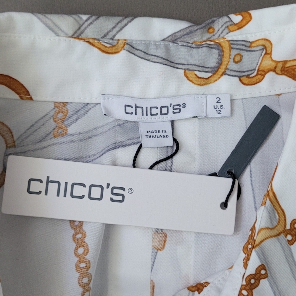 Chico's No Iron Stretch Status Print Tunic Size 2 (12) - Picture 12 of 14